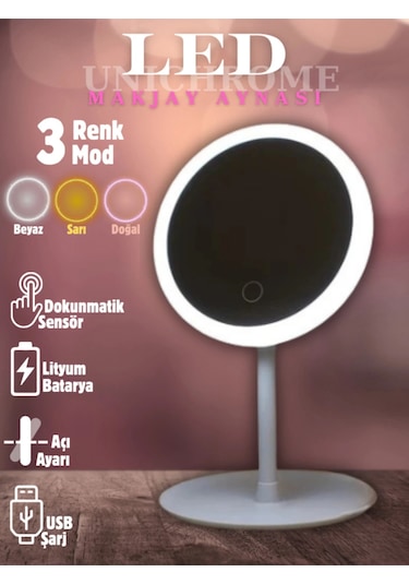Dokunmatik Led Işıklı Usb Li Yuvarlak Masa Üstü Makyaj Aynası Makyaj Aynası Ledli Çok Renkli