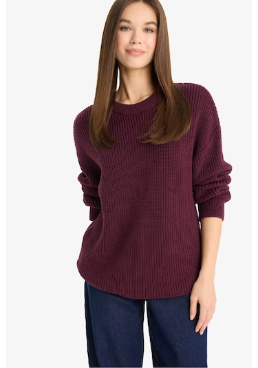 Defacto Regular Fit Bisiklet Yaka Kazak H6905az25wnbr455 Bordo