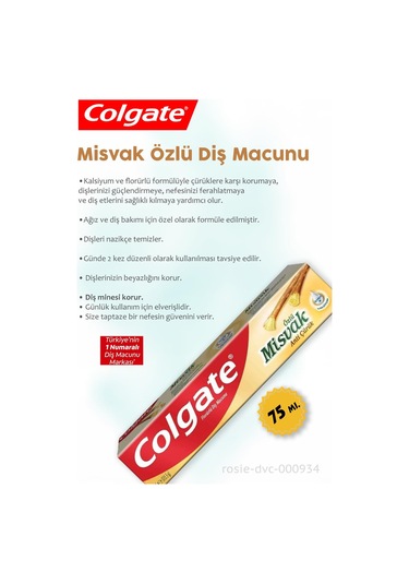 Colgate Misvak Özlü Diş Macunu 75 ML + Hacı Şakir Gül Kokulu Banyo Sabunu 4 x 150 G + Rosie