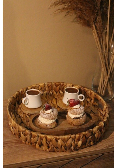 Hasır Su Sümbülü Yuvarlak Tepsi Orta Boy Organizer Düzenleyici Diğer