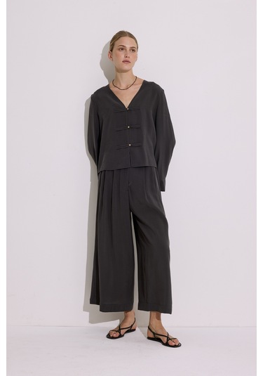 Modal Pileli Geniş Pantolon Antrasit Antrasit