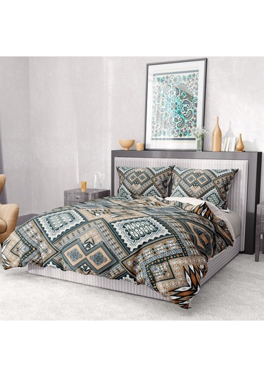 Monohome Premium Luxury Çift Kişilik Nevresim Takımı 3d Pamuk Saten Otantik-1569 - Lastikli Çok Renkli