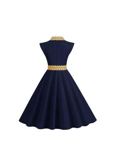 Zarif Bayan Elbise Nokta Baskılı Yaka Yaka Yay Üzerinde Bel Tatlı Tarzı Rahat Parti Elbise Kolsuz Sıkı Bel Ince Orta Uzunlukta Elbise Kadın Sarı