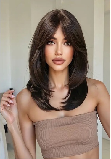 Caş Dekorasyon Kahverengi Kahküllü Katlı Kesim Peruk Kahverengi