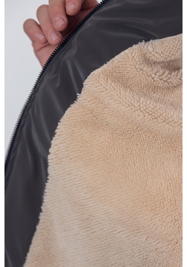 Nova Kumaş Kapüşonlu Erkek Çocuk Kışlık Mont Km2509 Füme