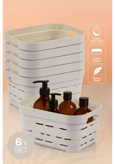 Vienev 6'lı 3,8 Litre Delikli Saklama Kutusu Bej Bej