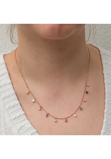 Blackcraft Gümüş Renkli Oval Taşlı Şans Kadın Kolye Modern Renkli