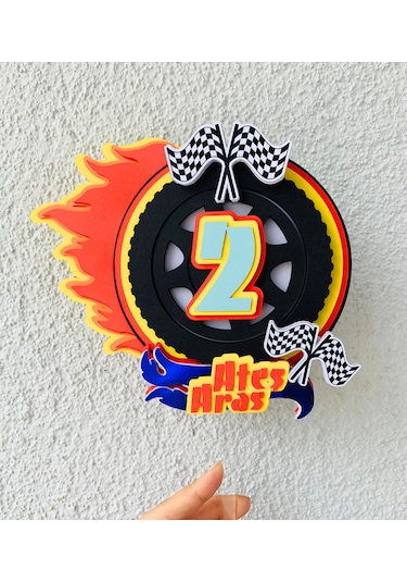 Araba Yarış Temalı İsme Özel 3D Doğum Günü Pasta Süsü Cake Topper