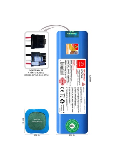 Xiaomi S10 Plus B105 6400mah Uyumlu Robot Süpürge Pili C6422bs-xia-019