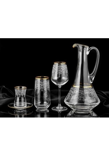 Sıla 49 Parça Kristal Gold Bardak Takımı S-1104