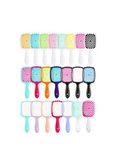 Hangfox Saç Şekillendirme Ve Masajlı Işık Pembe Şeffaf Saplı Anti-statiki Izgara Tüp Tasarım Comb - Abs+tpu, Nemli/kuru Saçlar İçin, Saç Bakımı Ürünlerini Dağıtır