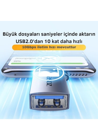 Polham Jazos Type-c To Usb 3.1 Otg Dönüştürücü Adaptör, 10 Gbps Veri Aktarım, Mini Usb Çevirici