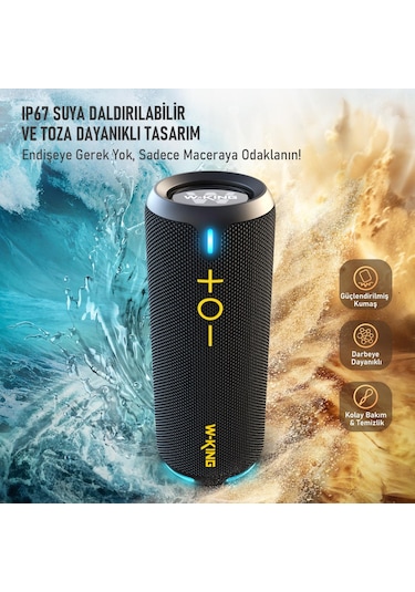 W-kıng D320 Bluetooth Hoparlör, 40w 360 Surround Boombox, 24 Saate Varan Çalma Süresi, Ip67, Kablos