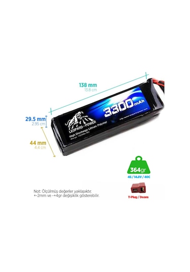 Leopard Power 3300 mAh 14.8V 4S 40C Lityum Polimer Lipo Batarya Pil T Plug