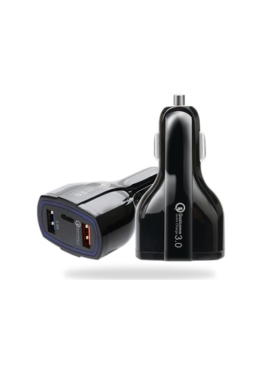 Hombey Siyah Araba Şarj Cihazı, 2 Usb Type-c Portlu, Hızlı Şarj Desteği, Çok Katmanlı Koruma, Abs Malzeme