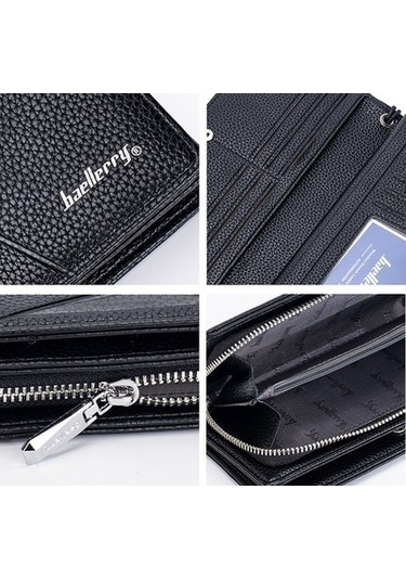 Linjinxu Baellerry S1240 Lychee Desen İş Günlük Fermuarlı Uzun Cüzdan Çoklu Kart Yuvası El Çantası Siyah Siyah