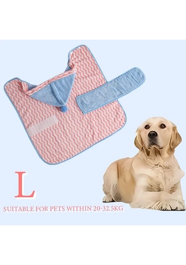 Elmpaly Pembe Mavi L Hızlı Kuruyan Köpek Bornozu Ultra Emici Ayarlanabilir Havlu