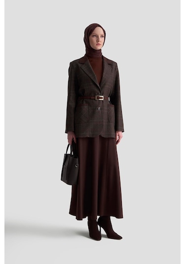 Armine Ekose Desenli Blazer Takım 25kd1704 Acı Kahve Acı Kahverengi