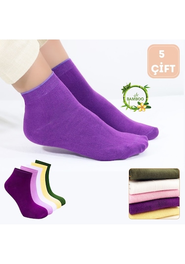 Kral Socks Kadın Kaliteli Bambu Patik 5 Adet Dikişsiz Görünmez Kısa Çorap Asorti