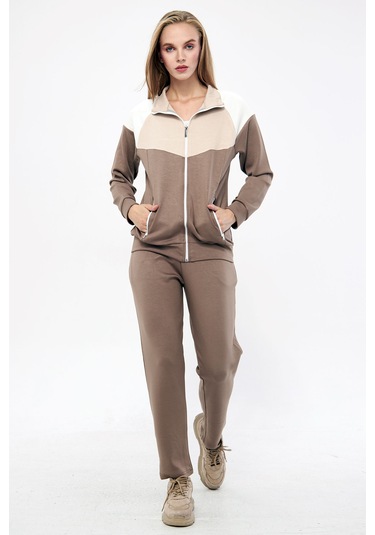 Trendhill Kadın Açık Kahve Modal Scuba Eşofman Takım Edy5543ak Açık Kahverengi