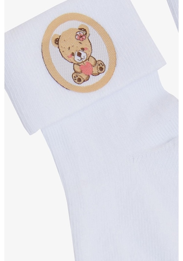 Katamino Kız Bebek Soket Çorap Yavru Ayıcık Baskılı 0-18 Ay, Beyaz-beyaz Beyaz