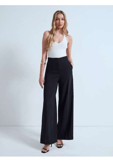 Dilvin 72706 Yüksek Bel Wide Leg Pantolon-siyah