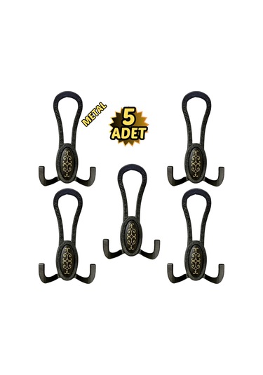 Siyah Desenli Vestiyer Portmanto 5 Adet Askılık Metal Siyah