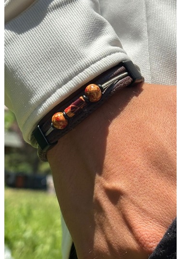 El İşçiliği İle Üretilmiş Hakiki Deri Erkek Bileklik Sarı