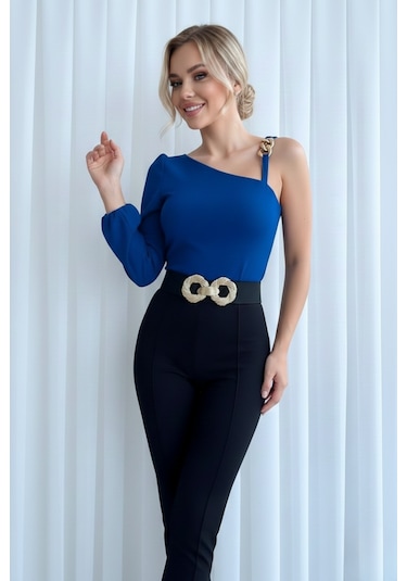 Khi-zai Kadın Gece Şıklığı Aksesuarlı Bluz Mavi