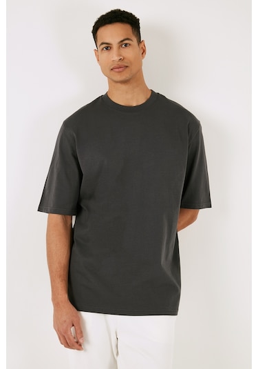 Buratti Pamuklu Oversize Bisiklet Yaka Basic Erkek T Shirt 5902365 Antrasit