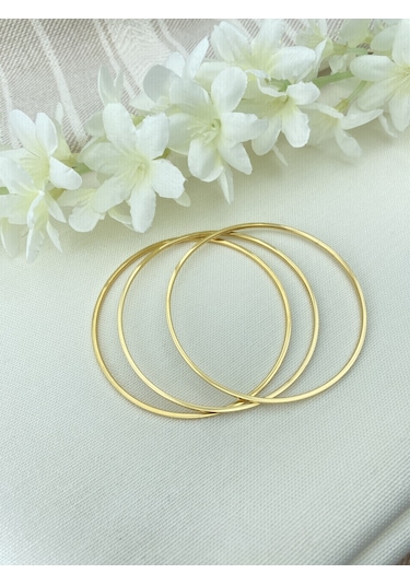 Çelik Bilezik Köşeli Ajda Model Üçlü Yüksek Kalite 316 L Paslanmaz Çelik Bileklik 22 Cm Gold