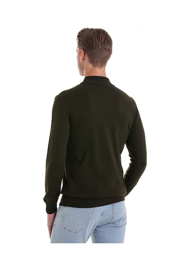 Hatemoğlu Regular Fit Düz Yarım Balıkçı Yaka Erkek Triko Kazak Haki