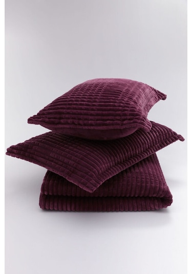Merinos Modern Line 3 Parça Battaniye Seti Mor