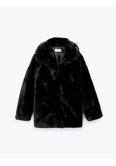 Koton Uzun Kollu Cep Detaylı Bebe Yaka Suni Kürk Kaban Siyah 6wkg20042aw Siyah