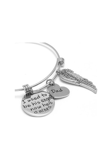 Eskiden Onun Meleği Oldum Şimdi O Benimki Yuvarlak Tag Kanat Kolye Bilezik Altın - Gold