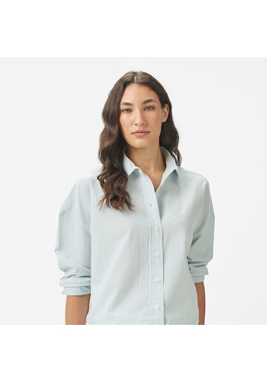Nautica Kadın Yeşil Regular Fit Çizgili Gömlek Çizgili 55w057t Yeşil
