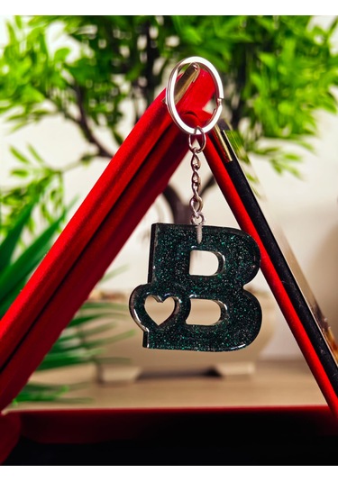 Harfli Anahtarlık Epoksi Kişiye Özel Yapım El Yapımı Harf Anahtarlık Kalp Model Özel Tasarım Hediyelik Ürün Kalp Desenli Simli Anahtarlık Beyaz - Pembe