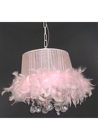 Pembe Tüylü Taşlı Yatak Odası Avizesi