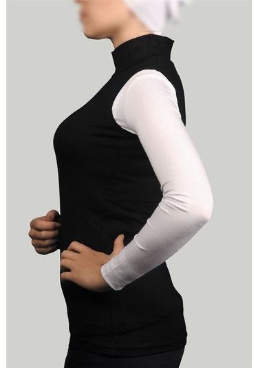 Altobeh Sıfır Kol Balıkçı Yaka Boğazlı Likralı Penye Kadın Body - Siyah