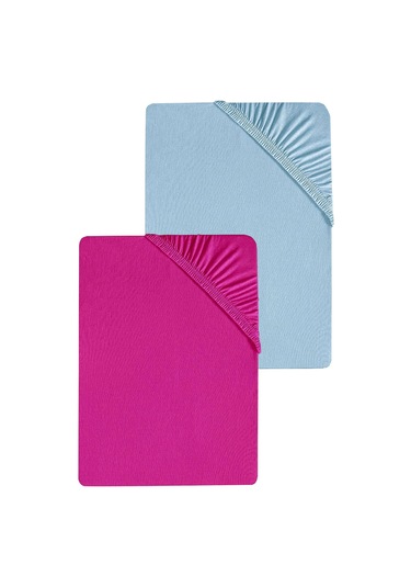 2 Adet Düz Pamuklu Tek Kişilik 80 X 200 X 30 Cm Lastikli Penye Çarşaf Fuşya-mavi