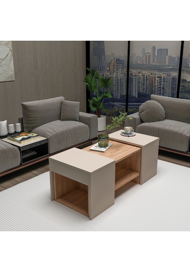 Arnetti 3lü Takım Zigonlu Sartos Orta Sehpa Atlantik Çam Bej