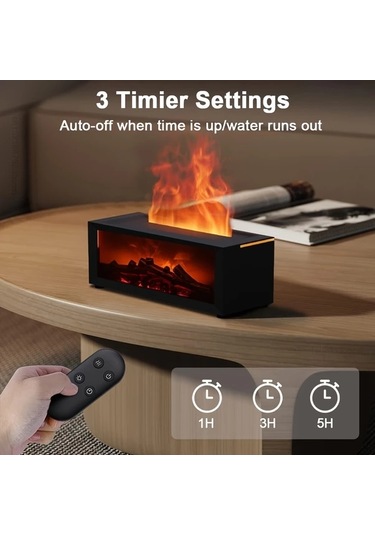 Honeybeeshop Siyah 150ml Uzaktan Kumandalı Otomatik Kapanış 7 Renk Alev Aromaterapi Difüzör Nemlendirici