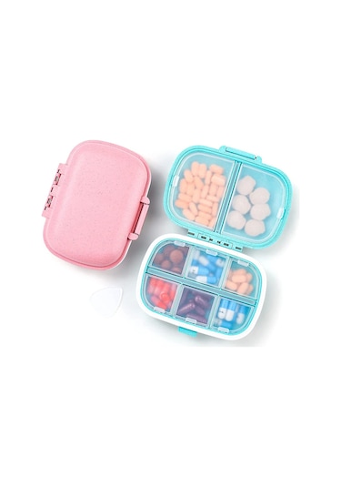 Vkemall Günlük İlaç Organizatörü - 8 Bölmeli Seyahat İlaç Kutusu 2 Adet