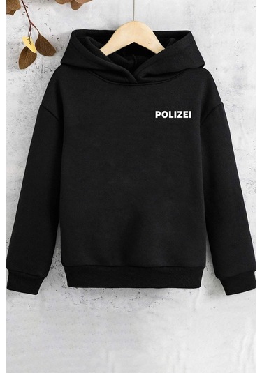 Çocuk Polızeı Baskılı Sweatshirt Siyah