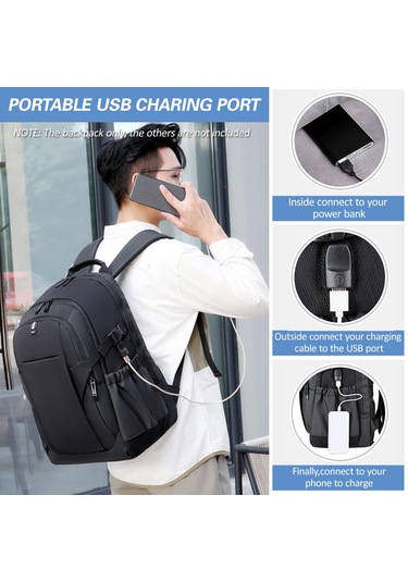 Hombey Açık Hava Çantası Dizüstü Bilgisayar Sırt Çantası Su İş Seyahat Çantası Usb Şarj Portu Hırsızlık Ö Gri