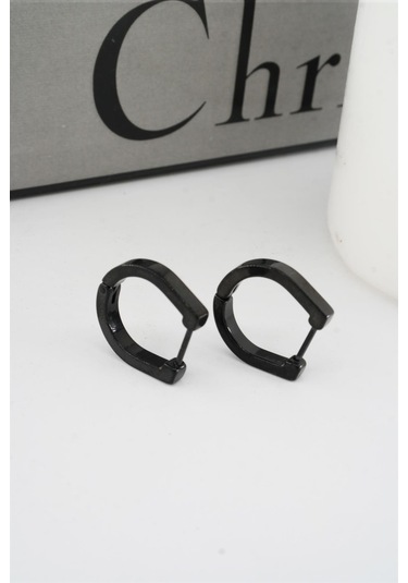 Kadın 316 L Paslanmaz Çelik 1.8 Cm Oval Model Küpe - Siyah