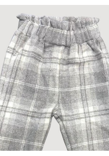 Çikoby Kız Çocuk Bel Lastikli Ekose Pantolon-13669 Gri