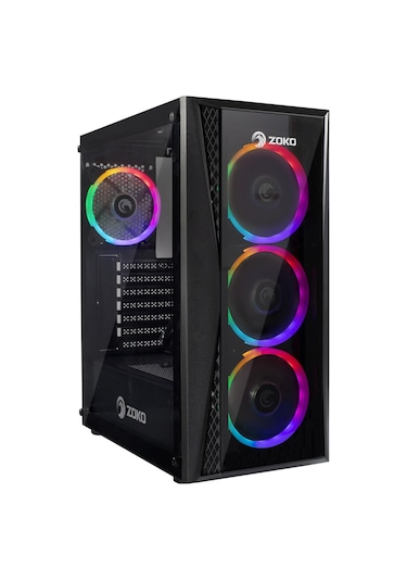 Zoko MELODY-X 4x12cm Auto Rainbow Fanlı Temper Cam 600w Gaming Bilgisayar Kasası