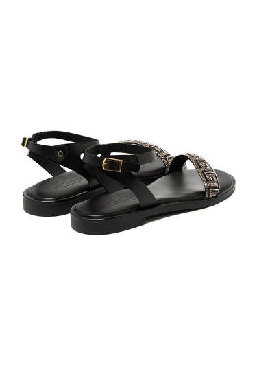 19 Black Sandalet Kadın 21008 Myconian 2025 Greek Sandal Siyah
