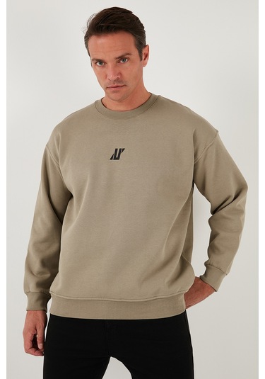 Buratti Regular Fit Bisiklet Yaka Pamuklu Içi Tüylü Yumuşak Şardonlu Erkek Sweat 5905405 Vizon Yeşili